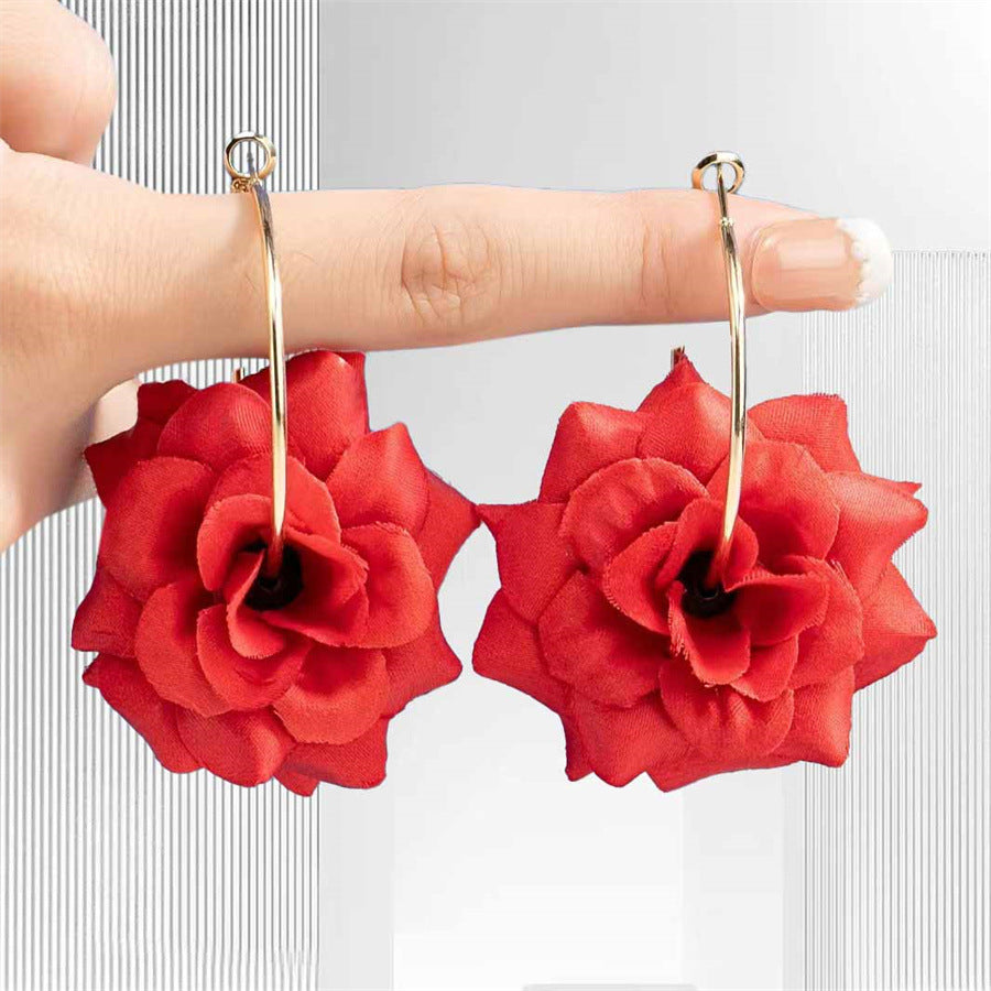 Wholesale 2PCS exquisite elegant fashion gentle creative romantic red rose earrings for dating holiday Valentine's Day